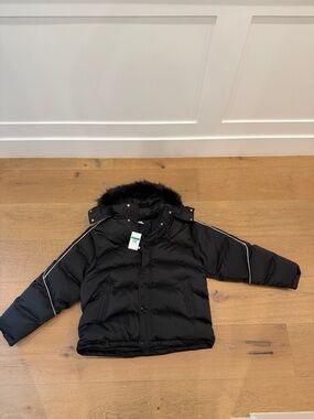 Supreme Black Kids Puffer Jacket with Faux Fur Hood